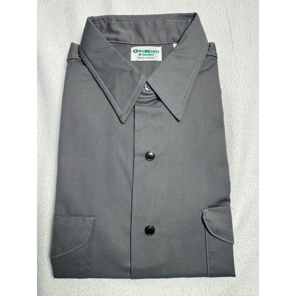 OshKosh Bgosh Work Shirt Mens 17 Long Gray Best-Prest Vintage Snap Front USA